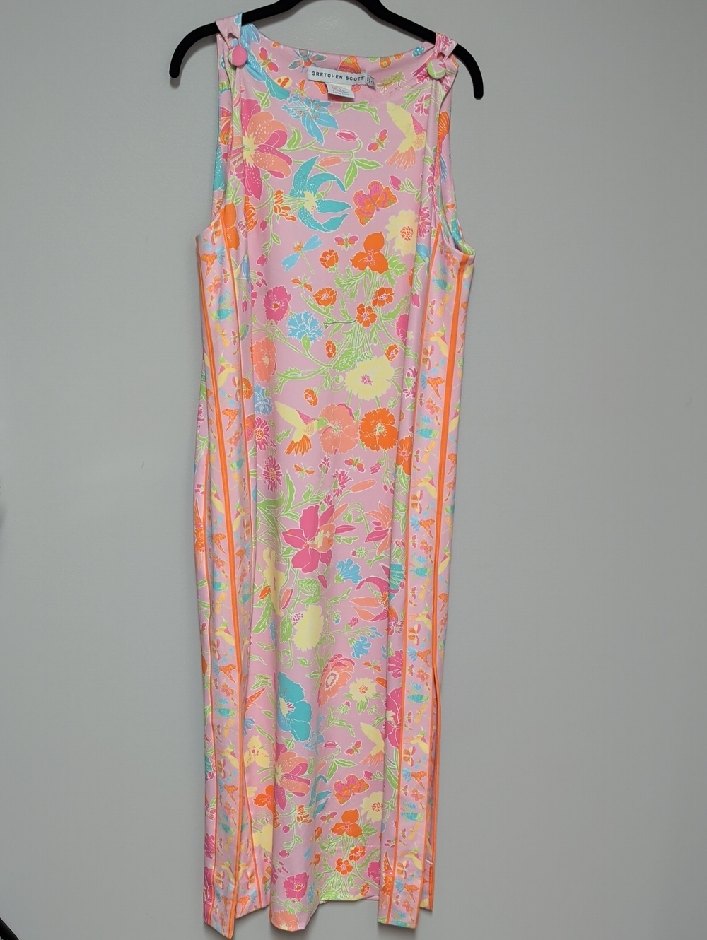 Gretchen Scott Designs Pink Floral Print Dress with Aqua and Orange Accents